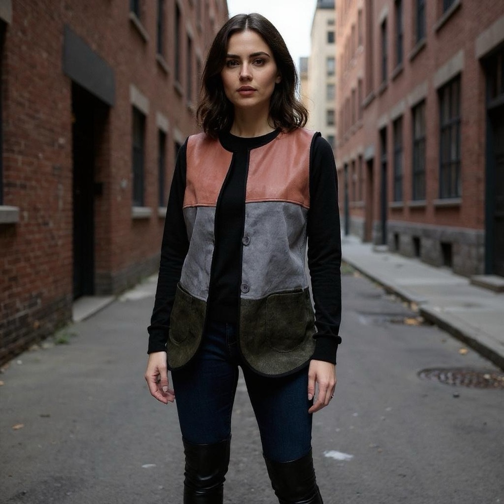 Grenier Collection Soft Colorblock Grunge Oversized Vest size Large